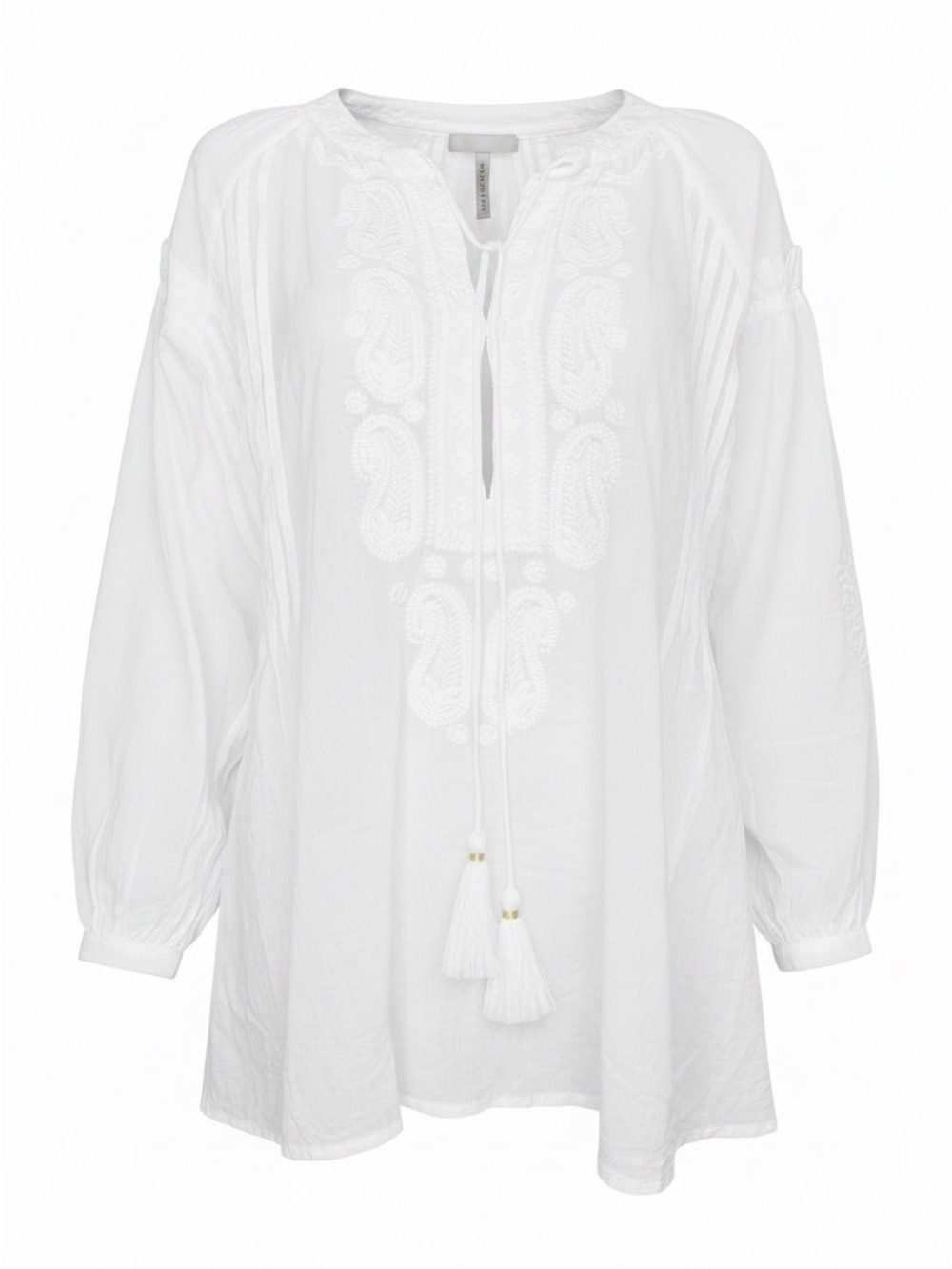 Chicosoleil White Gauzy Top XS Embroidered Cotton Blouse